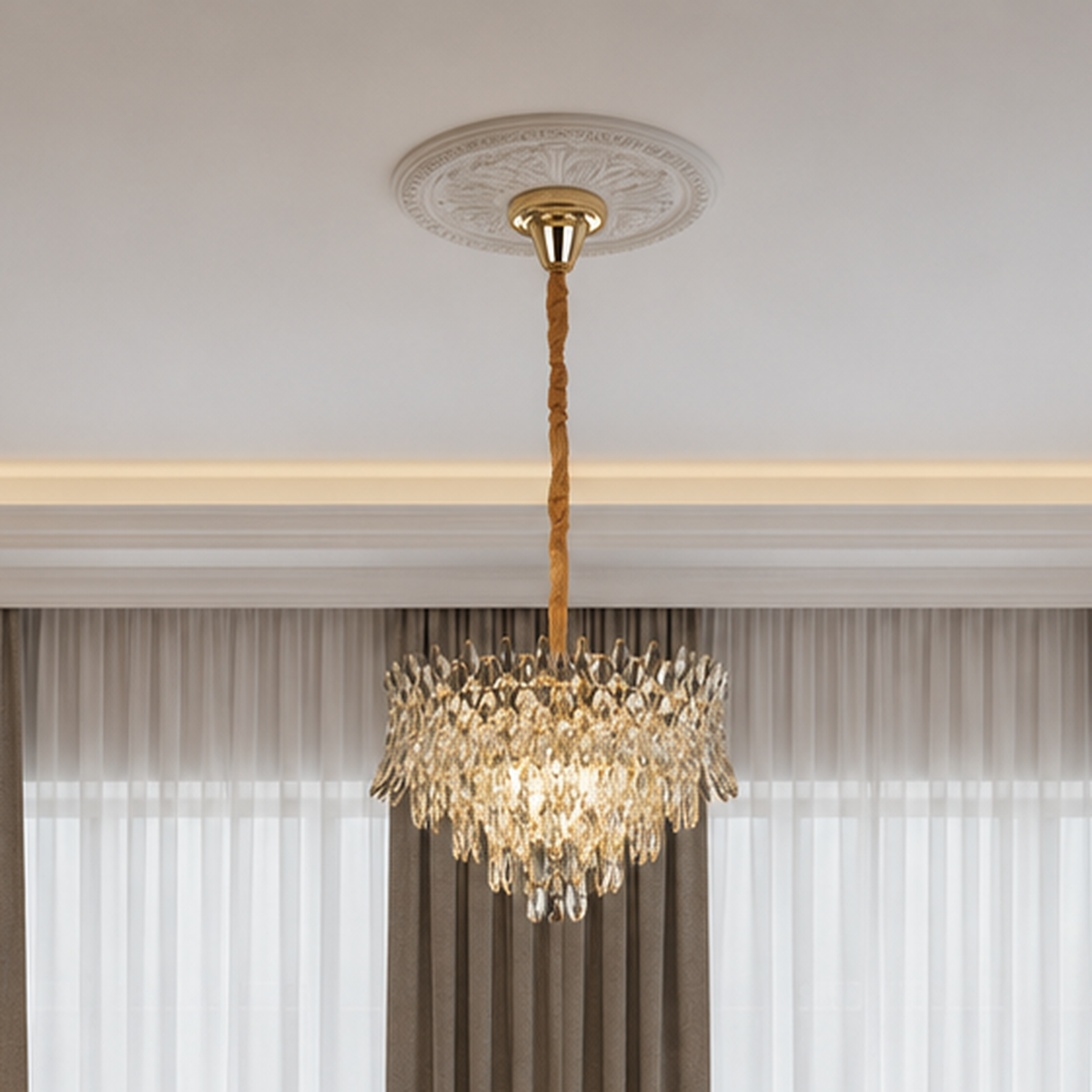 Candelabru Cristal MONARCH Nobile 3xE14, Diametru 40cm, Inaltime 35cm, Auriu Lucios, Inaltime Reglabila, Design Elegant
