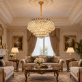 Candelabru Cristal MONARCH Regalis 19xE14, Diametru 80cm, Inaltime 50cm, Auriu Lucios, Inaltime Reglabila, Design Elegant