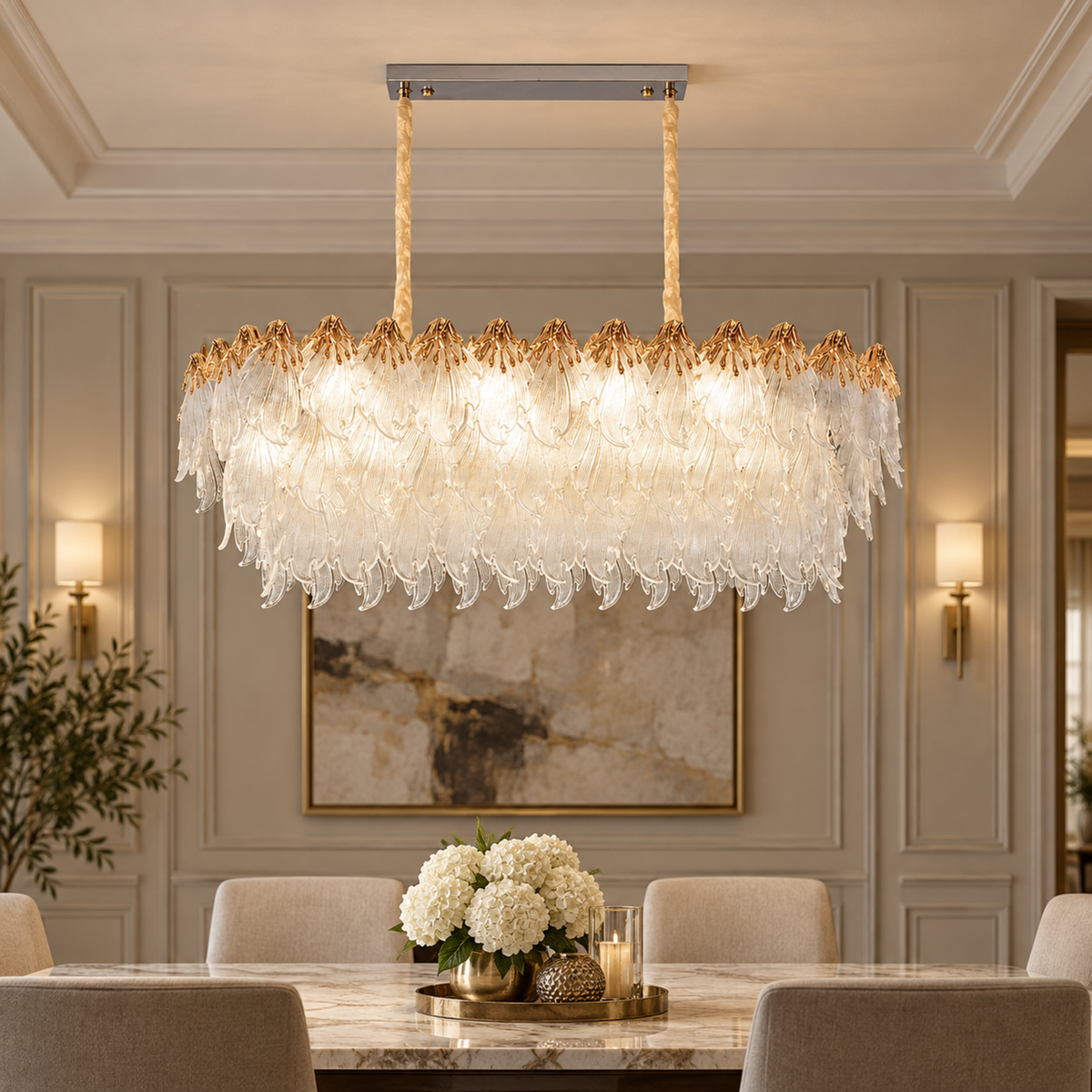 Candelabru Cristal MURANO Supremo 10xE14, 100x40 cm, Auriu, Inaltime Reglabila, Metal si Cristal