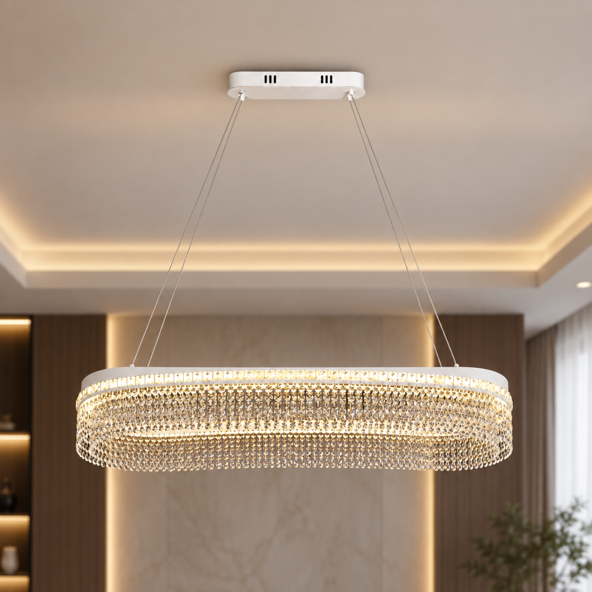 Candelabru Cristal VOLNA Grande Regalis, 128W, 80x25cm, Lumina Calda/Neutra/Rece, Alb, Metal si Cristal