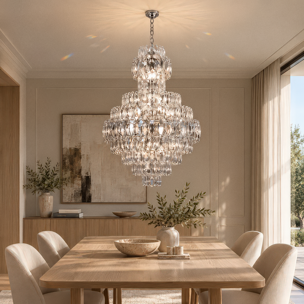 Candelabru Cristal WINDSOR Grande Supremo 14xE14, Diametru 60X90cm, Crom Lucios, Inaltime Reglabila