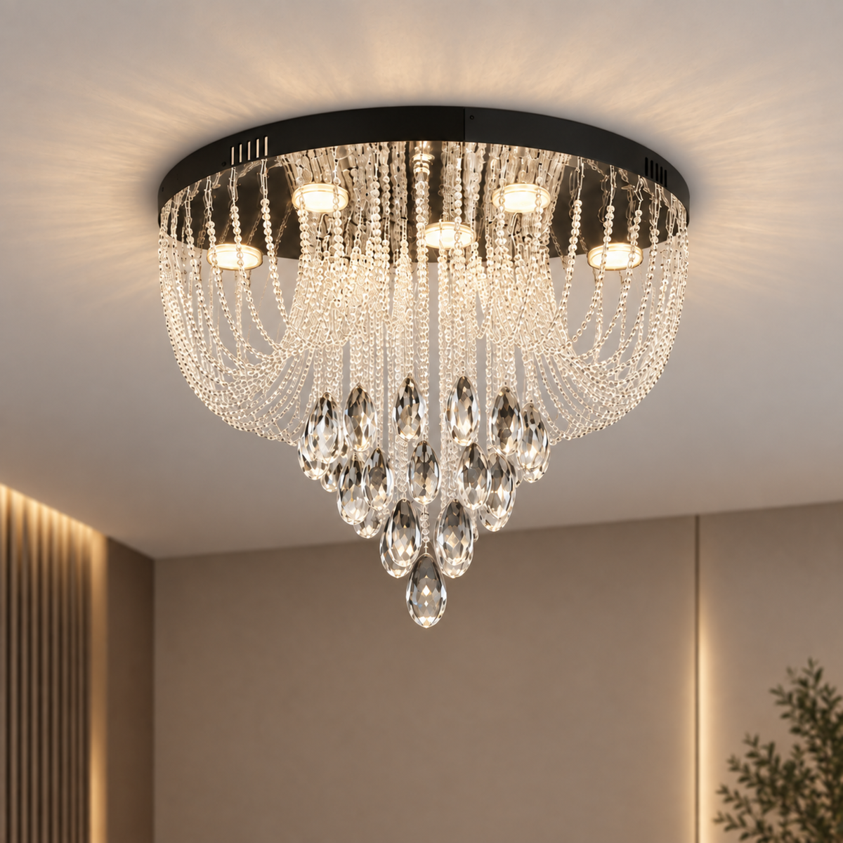 Candelabru LED Cristal MAGE Nobile, 22W, Lumina Calda/Neutra/Rece, Diametru 40cm, Crom Lucios