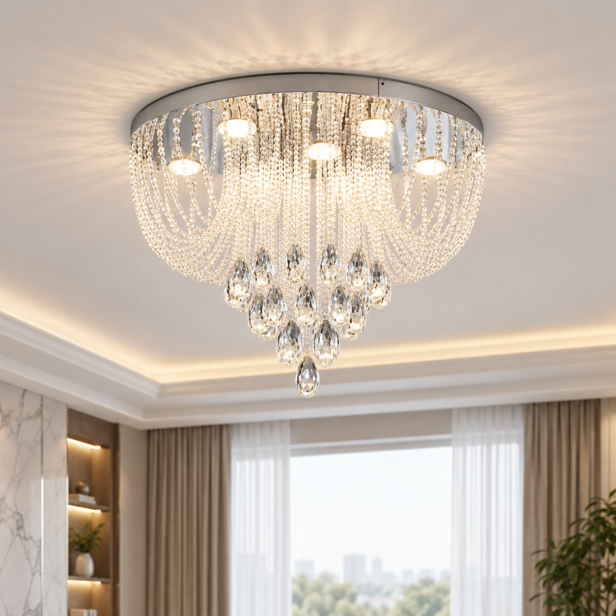 Candelabru LED Cristal MAGE Eleganza, 26W, Lumina Calda/Neutra/Rece, Diametru 50cm, Crom Lucios