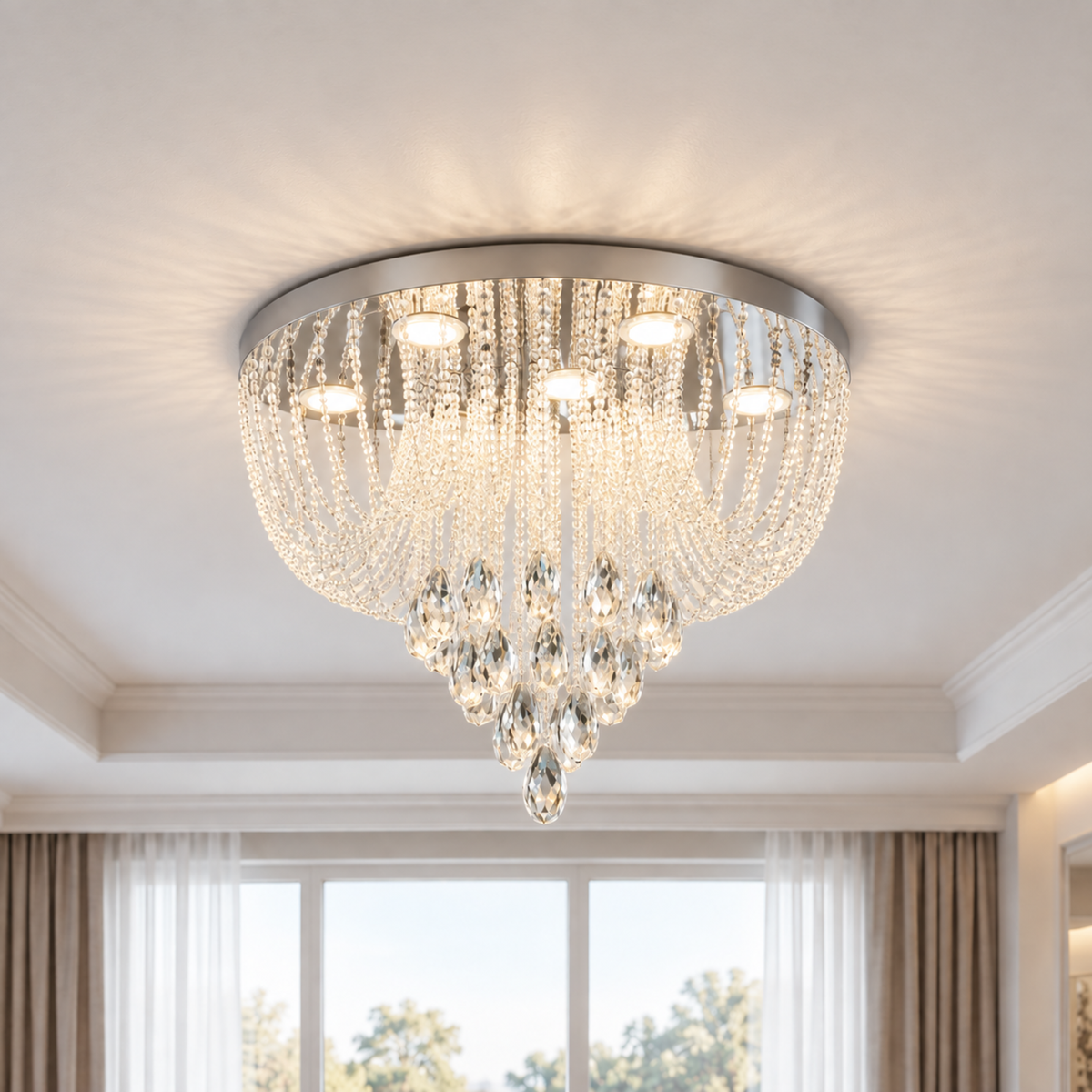 Candelabru LED Cristal MAGE Magno, 33W, Lumina Calda/Neutra/Rece, Diametru 60cm, Crom Lucios