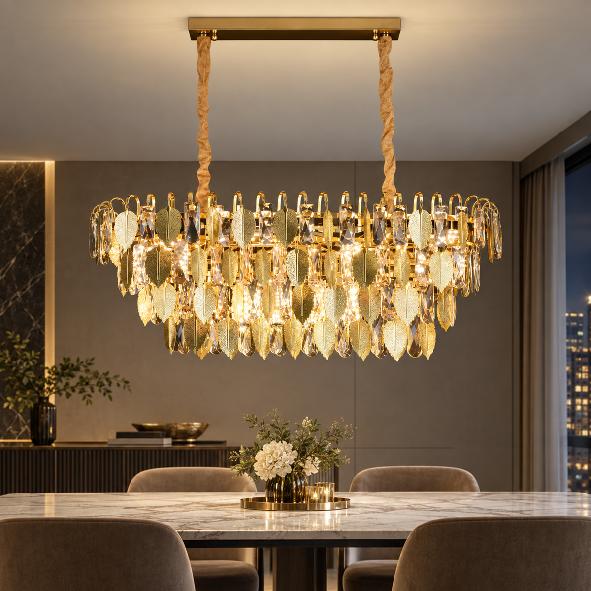 Candelabru Cristal VENARIA 12x E14, 80cm, Auriu Lucios, Inaltime Reglabila