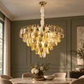 Candelabru Cristal VENARIA 6x E14, Diametru 40cm, Auriu Lucios, Inaltime Reglabil