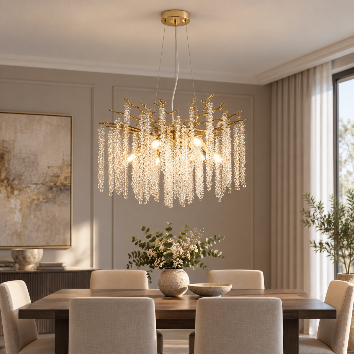 Candelabru Cristal ARBUS Eleganza, Φ50cm, 6xE14, Auriu, Metal si Cristal