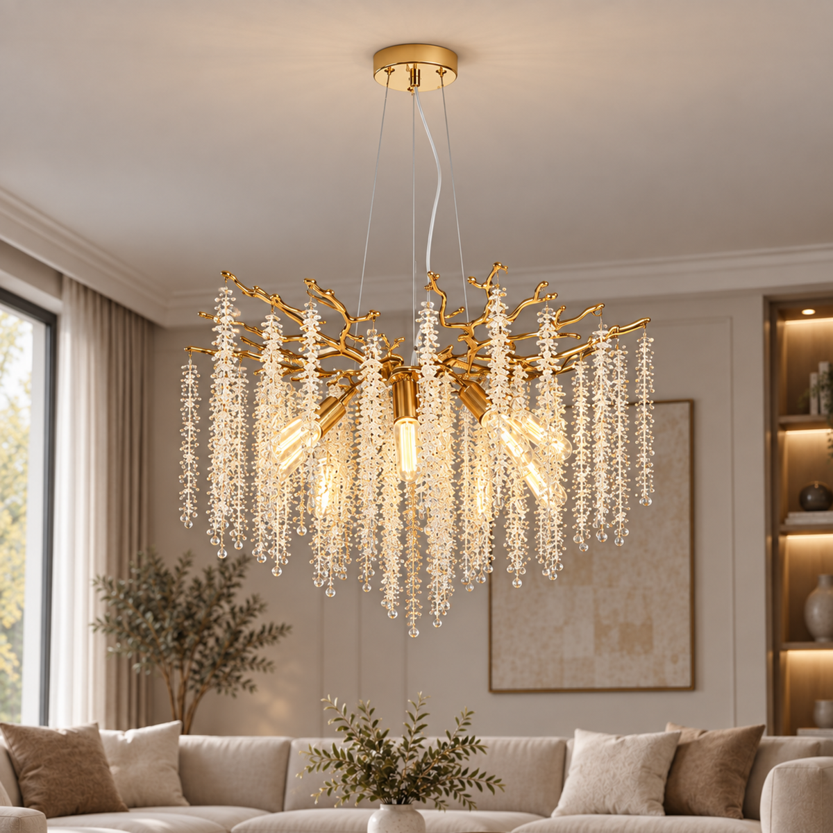 Candelabru Cristal ARBUS Magno, Φ60cm, 8xE14, Auriu, Metal si Cristal