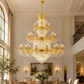 Candelabru Cristal, 54xE14, Diametru 150cm, Inaltime 230cm, Auriu Lucios, Inaltime Reglabila, Design Elegant