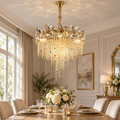 Candelabru Cristal BLOSSOM Nobile, 5xE14, 40cm, Auriu Lucios, Inaltime Reglabila, Metal si Cristal