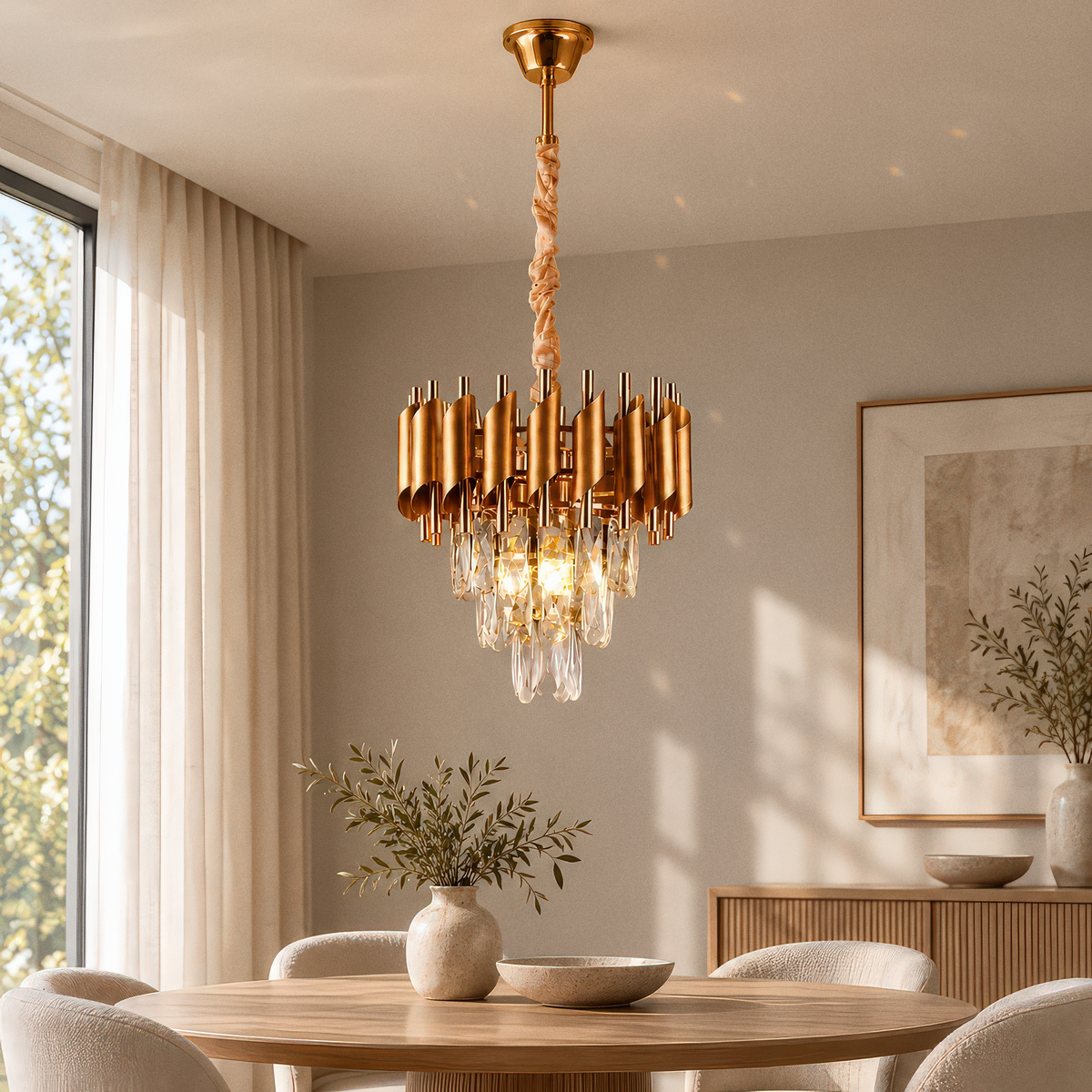 Candelabru Cristal VERSAILLES Petito 3xE14, Diametru 30cm, Auriu, Inaltime Reglabila, Metal si Cristal