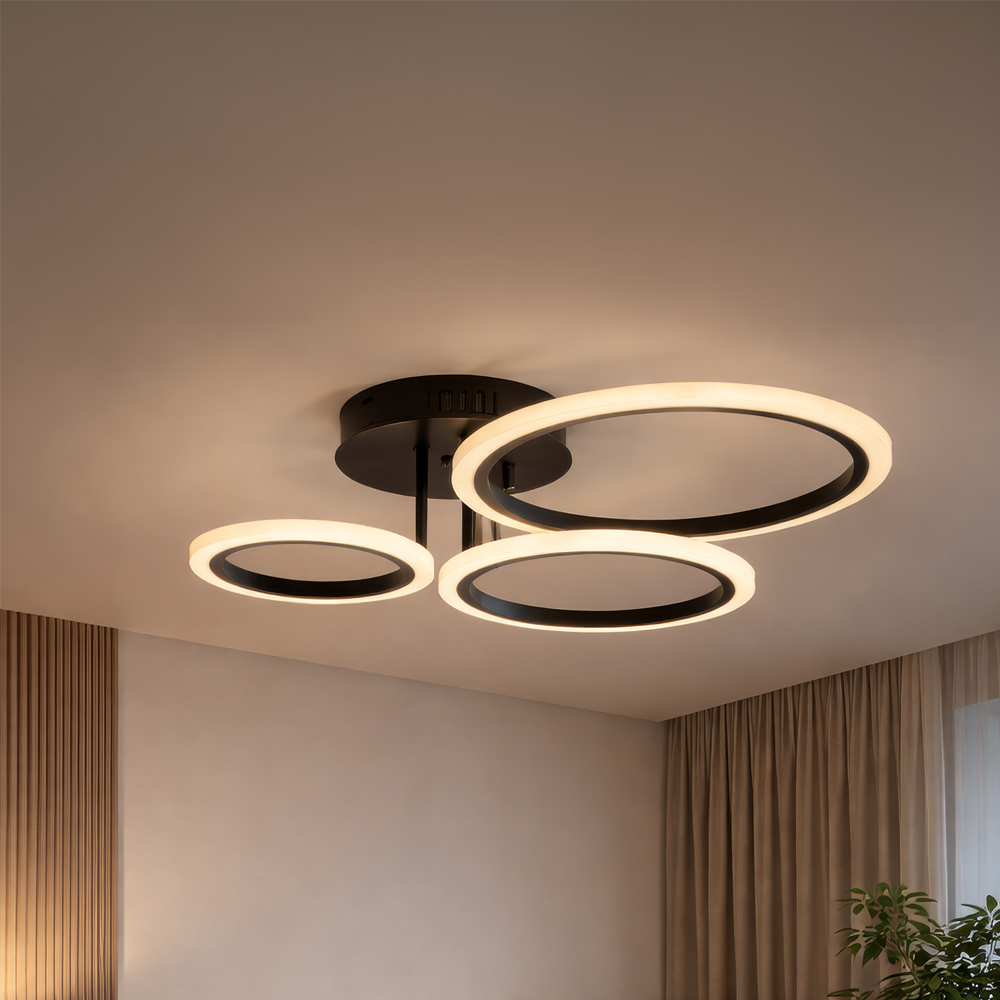 LED luster s diaľkovým ovládačom BETTY 40 W, 3 kruhy, studené/cieple/neuterálne svetlo, dimovateľný, čierny, imaginea 1