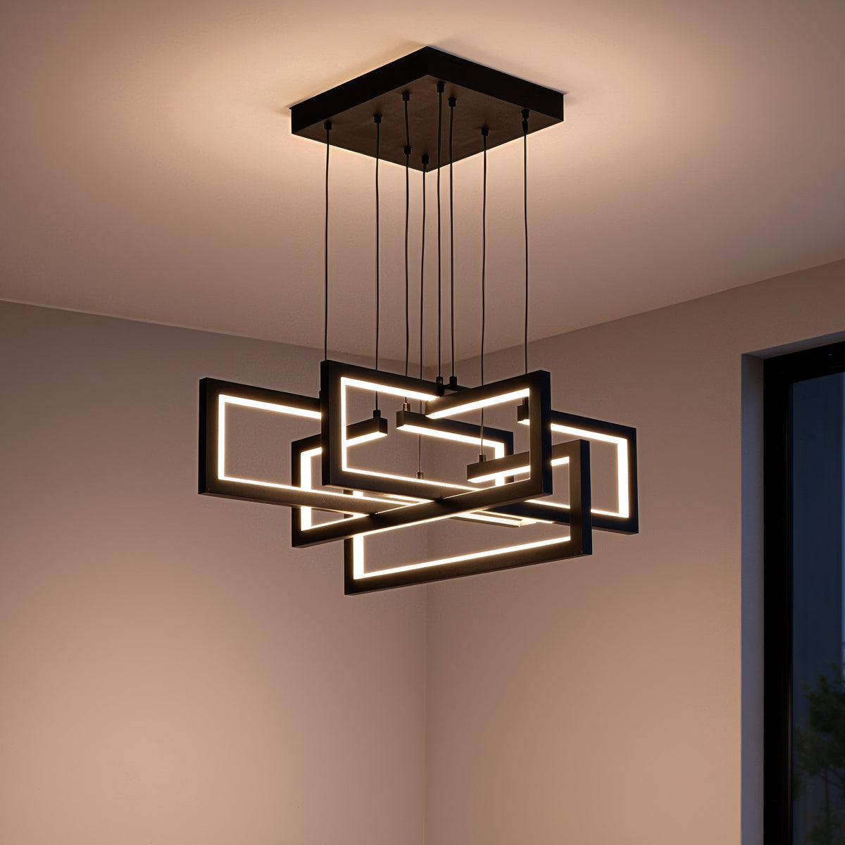 LED luster s diaľkovým ovládačom, suspenzovaný, 96 W, 4 svetlá, studené/cieple/neuterálne svetlo, dimovateľný, nastaviteľná výška, čierny, imaginea 1