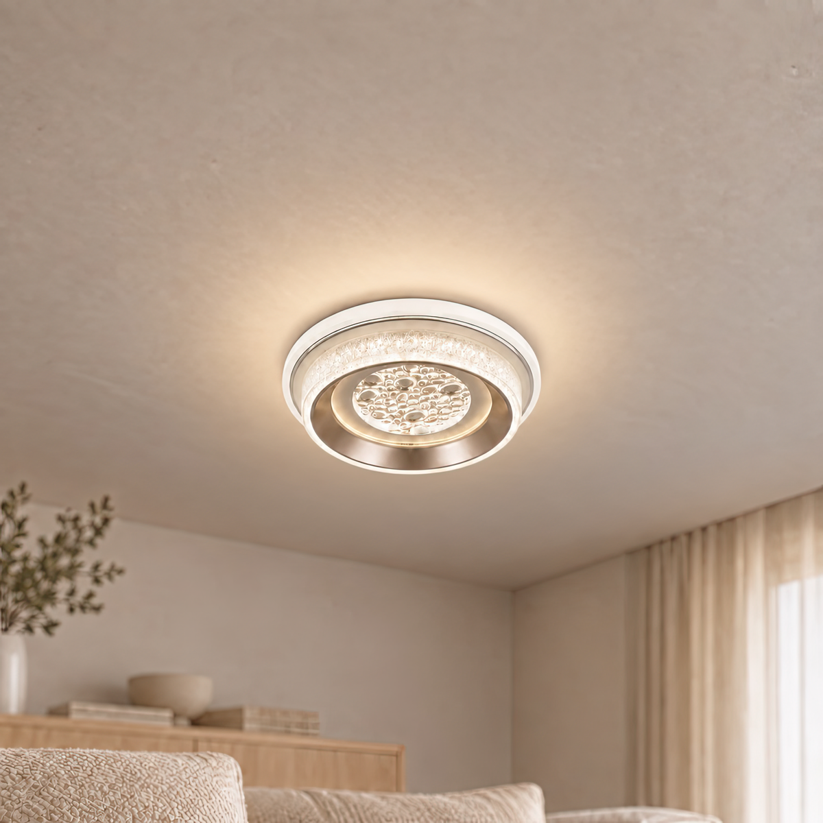 Lustra LED KALESO Petito, 37W, Diametru 24.5cm, Lumina Calda/Neutra/Rece, Alb, Metal si Cristal