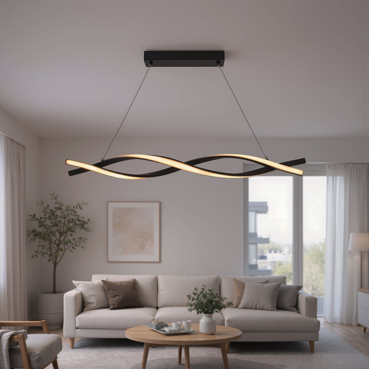 Lustra LED Suspendata cu Telecomanda, FLUX, 27W, 97cm, Lumina Rece/Calda/Neutra 3000K/4000K/6000K, Dimabila, Negru, Inaltime Reglabila, imaginea 1