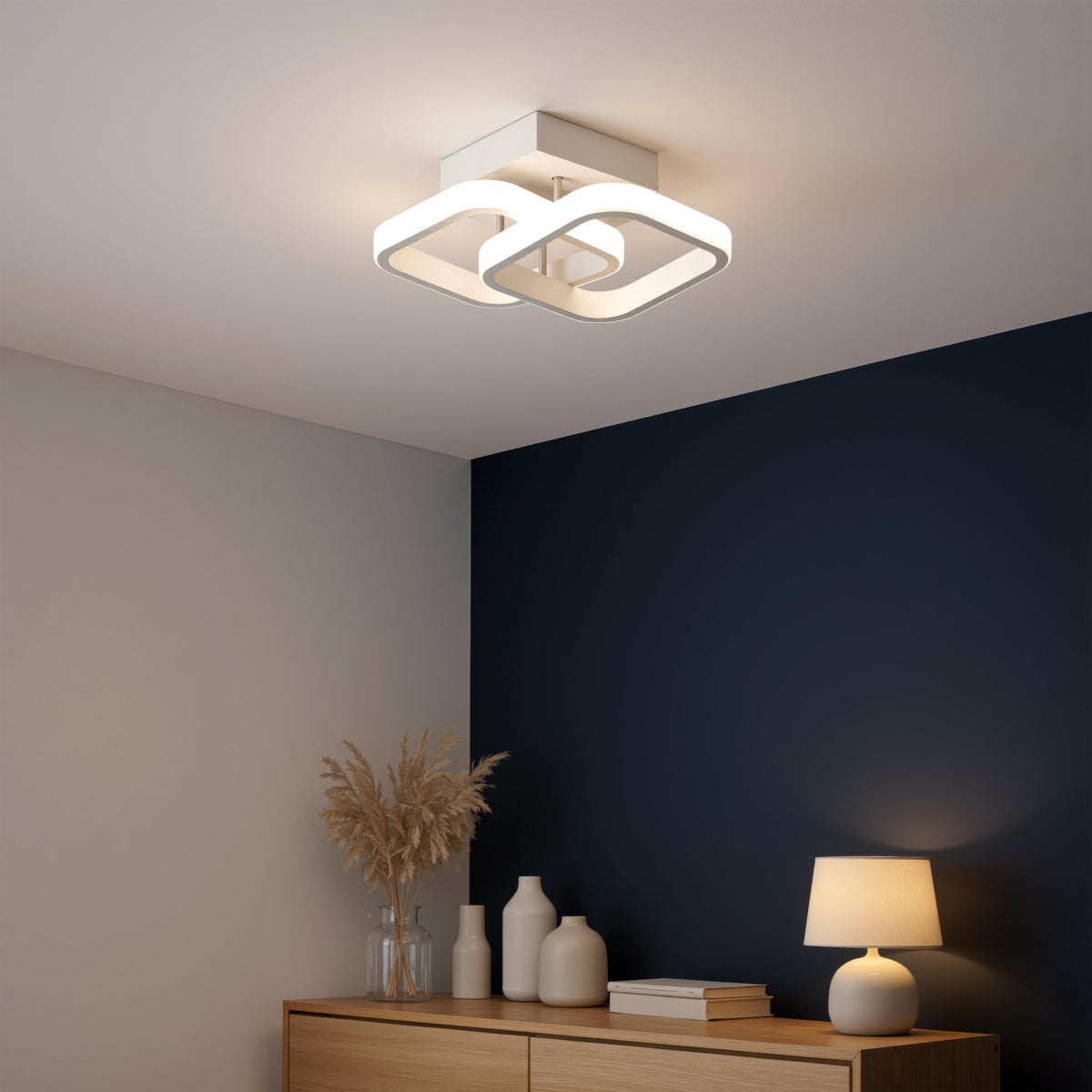 LED Chandelier VERTEX Matrix, Overlapping Rhombuses, Metal Frames, 24W, 2 Rhombuses, Cool/Warm/Neutral Light 3000K/4000K/6000K, White, imaginea 1