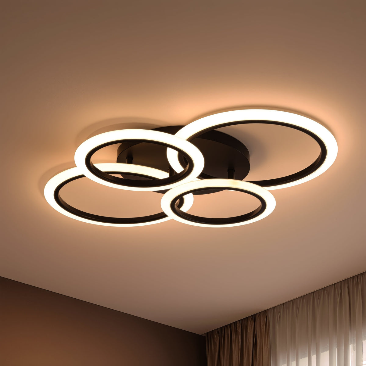 Lustra LED cu telecomanda BETTY 43W, 4 Cercuri, lumina Rece/Calda/Neutra, Dimabila, Negru, imaginea 1