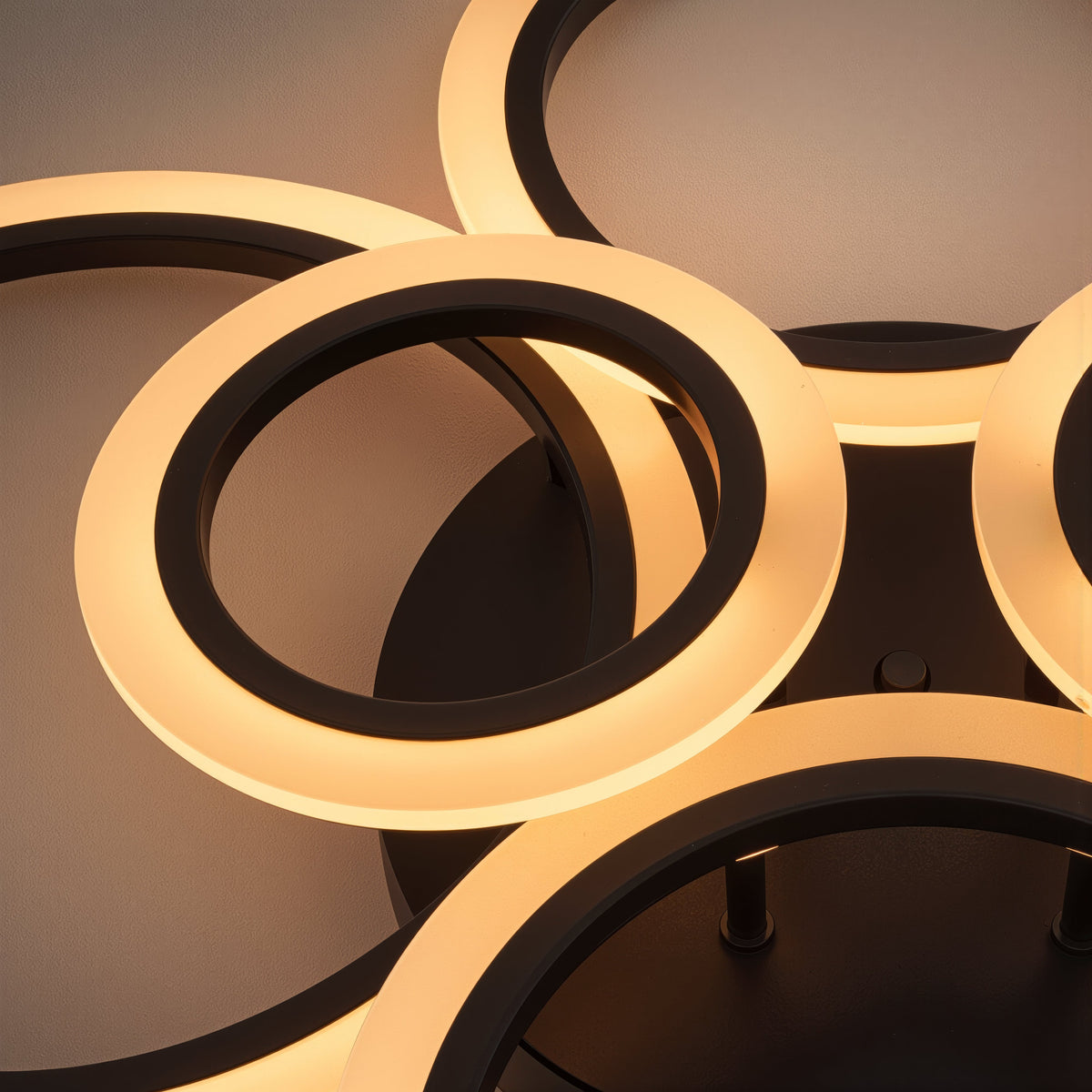 BETTY 82W LED Chandelier with Remote Control, 6 Rings, Cool/Warm/Neutral Light, Dimmable, Black, imaginea 8