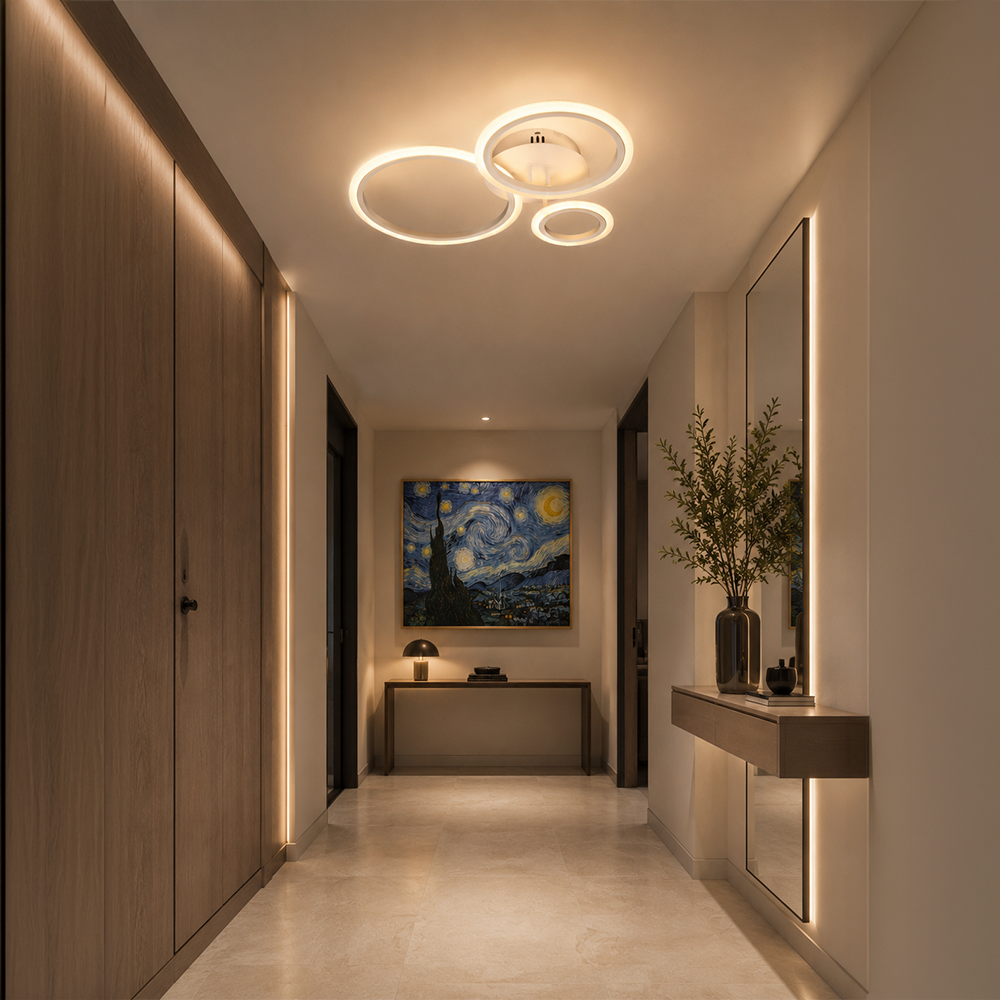 Lustra LED cu telecomanda BETTY 40W, 3 Cercuri, lumina Rece/Calda/Neutra, Dimabila, Alb, Metal si Acril, imaginea 9
