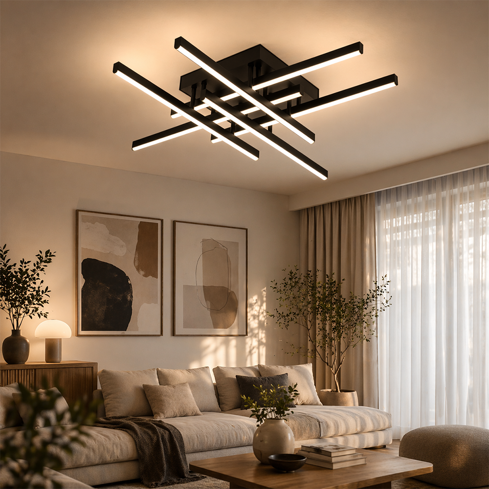 LED lustr s diaľkovým ovládačom LINEX, 81 W, 6 svetelných zdrojov, lineárny, studené/teplé/neuterálne svetlo, dimovateľný, čierny, imaginea 3