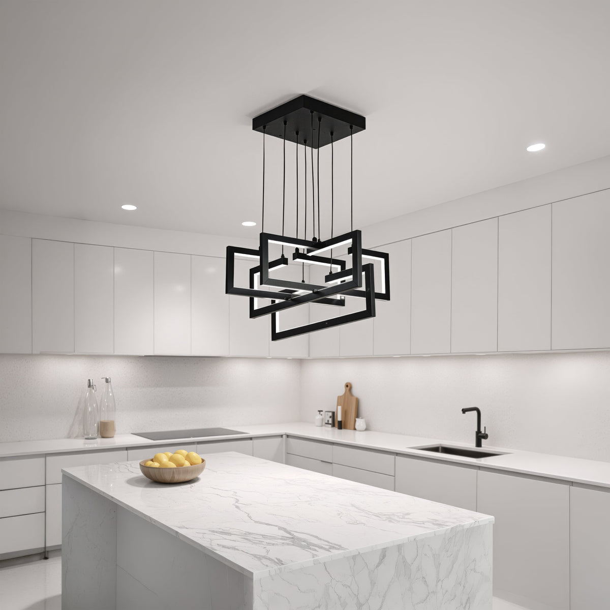LED luster s diaľkovým ovládačom, suspenzovaný, 96 W, 4 svetlá, studené/cieple/neuterálne svetlo, dimovateľný, nastaviteľná výška, čierny, imaginea 13