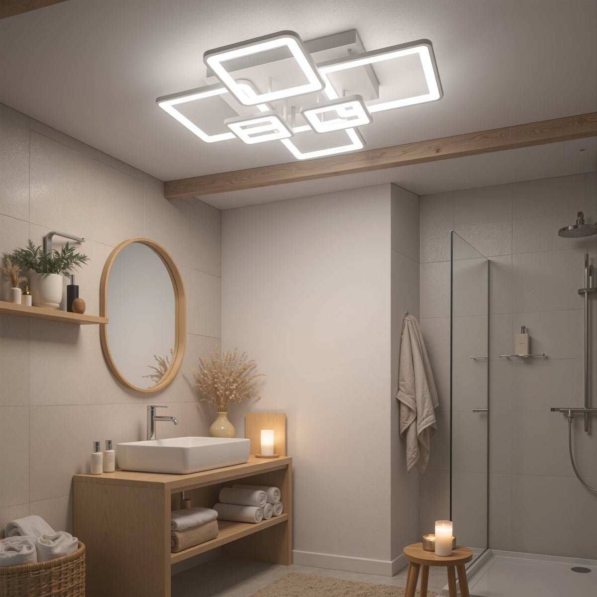 LED luster s diaľkovým ovládačom ELLA 119W, 6 štvorcov, studené/teplé/neuterálne svetlo, stmívateľný, biely, kov a akryl, imaginea 10