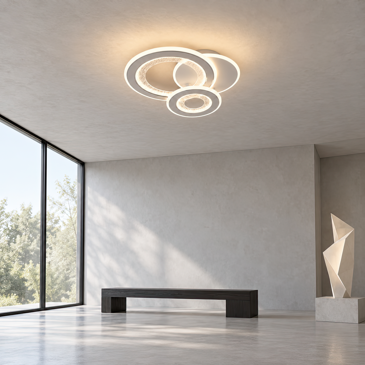 LED luster 53 W, 3 kruhy, studené/teplé/neuterálne svetlo, biela farba, imaginea 10