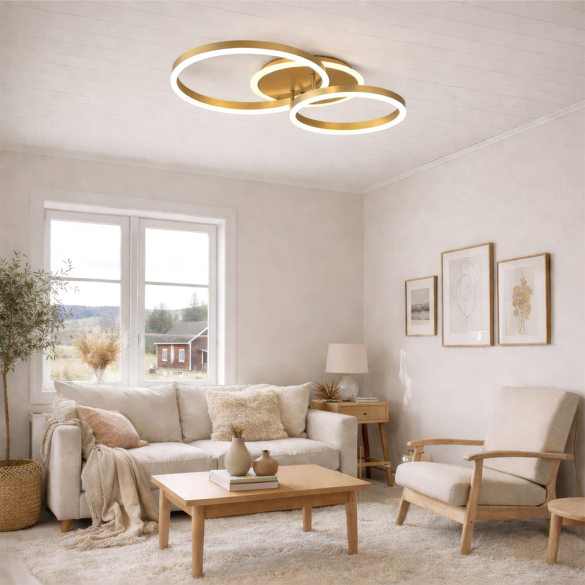 Lustra LED cu telecomanda RINOVA 66W, 2 Cercuri, lumina Rece/Calda/Neutra, Dimabila, Auriu Lucios, imaginea 12
