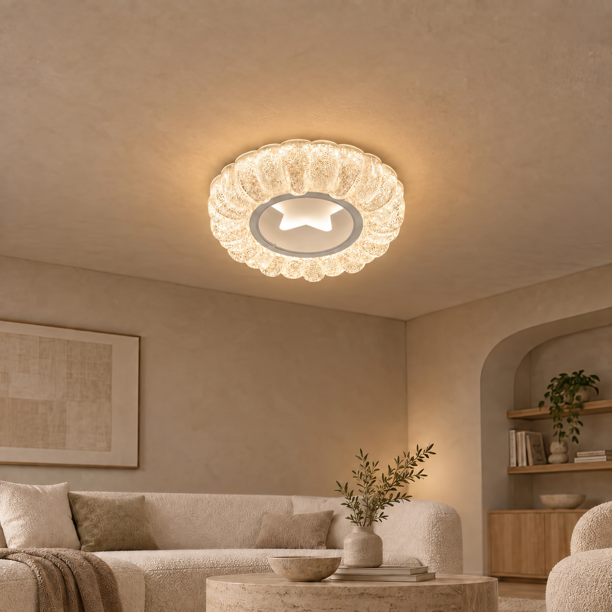 Lustra LED STARR Petito, 21W, Diametru 19cm, Lumina Calda/Neutra/Rece, Alb, Metal si Cristal