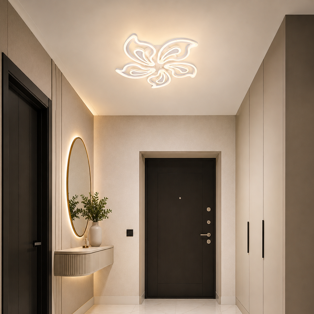 GLORIOSA 95W LED Chandelier with Remote Control, 5 Petals, Cool/Warm/Neutral Light, Dimmable, White, imaginea 9