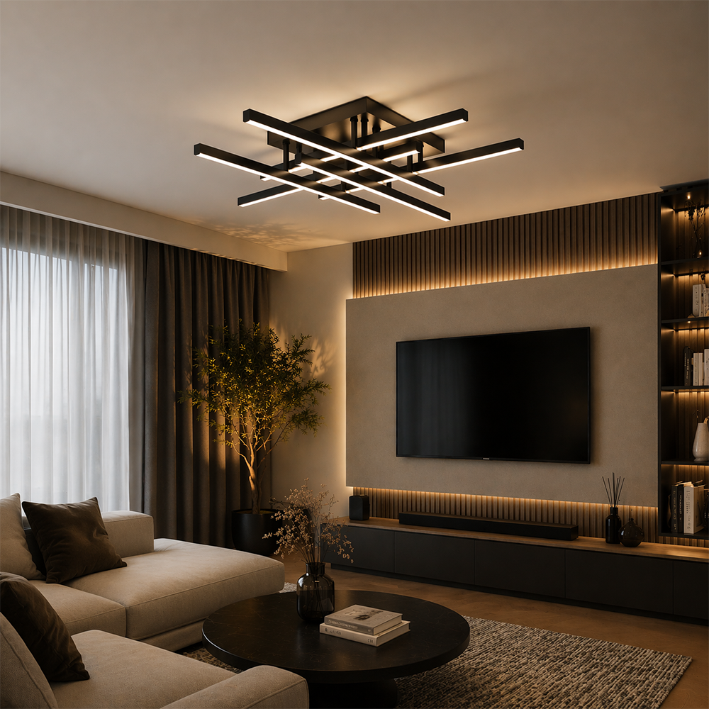 LED lustr s diaľkovým ovládačom LINEX, 81 W, 6 svetelných zdrojov, lineárny, studené/teplé/neuterálne svetlo, dimovateľný, čierny, imaginea 2