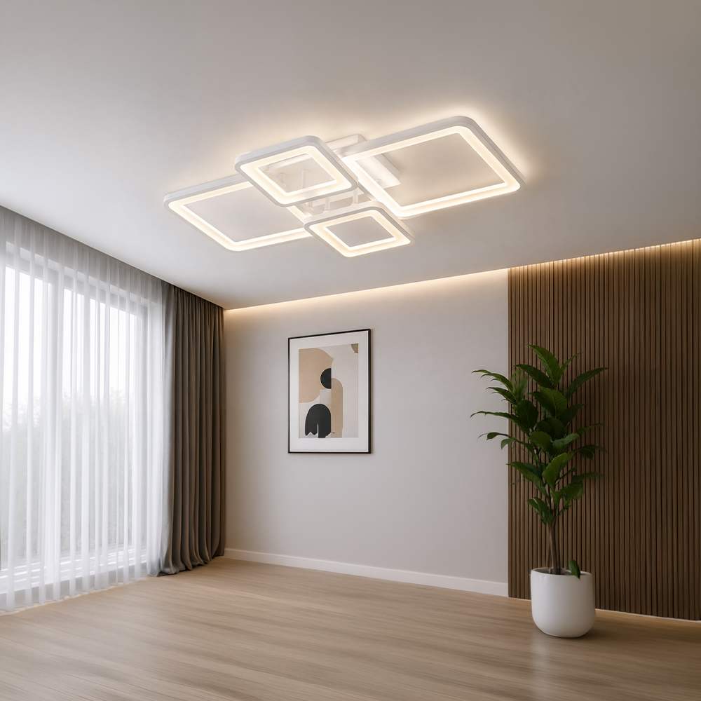 Lustra LED cu telecomanda ELLA 67W, 4 Patrate, lumina Rece/Calda/Neutra, Dimabila, Alb, Metal si Acril, imaginea 9