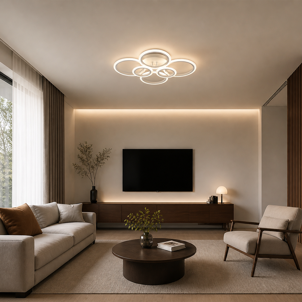 LED Chandelier with Remote Control BETTY 82W, 6 Rings, Cool/Warm/Neutral Light, Dimmable, White, imaginea 8