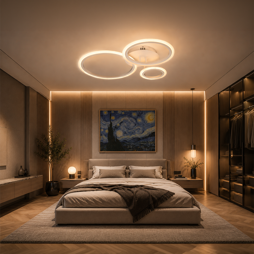 Lustra LED cu telecomanda BETTY 40W, 3 Cercuri, lumina Rece/Calda/Neutra, Dimabila, Alb, Metal si Acril, imaginea 10