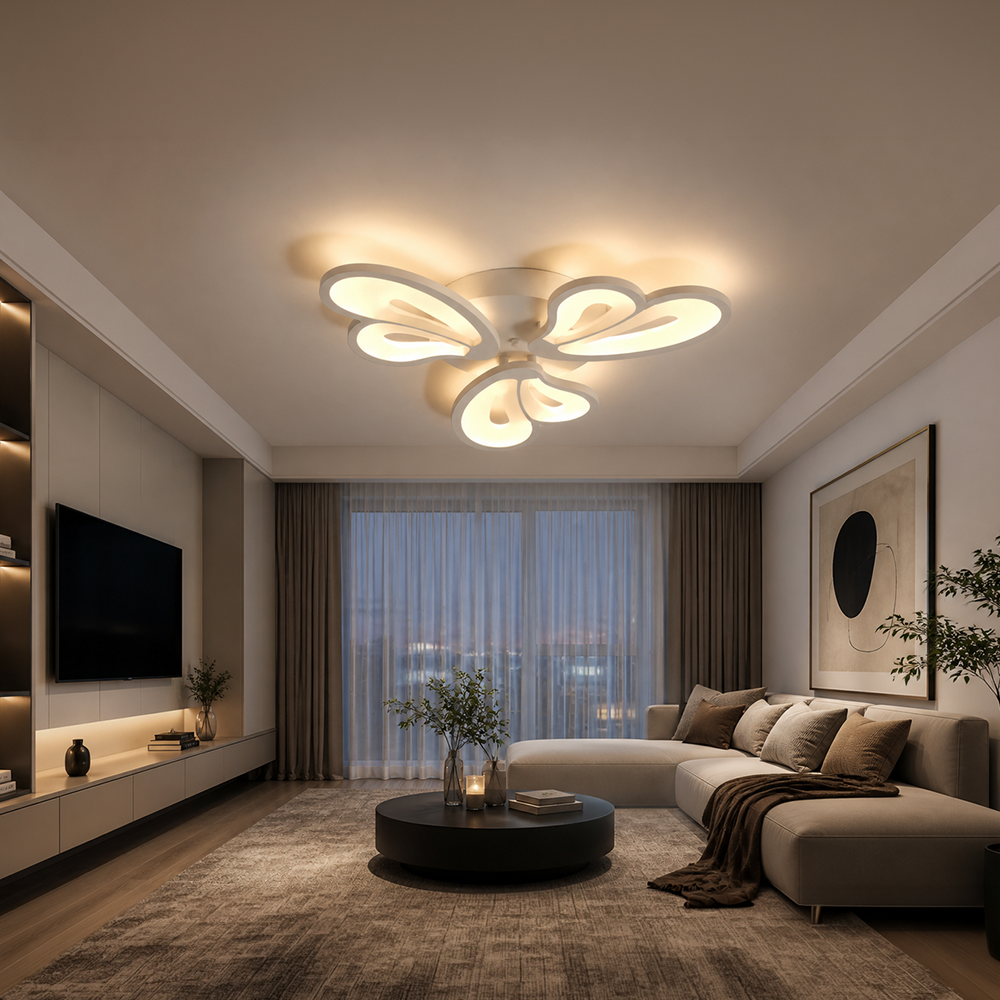 LED luster s diaľkovým ovládačom BLOSSOM 40W, 3 lístky, studené/teplé/neuterálne svetlo, dimovateľný, biela farba, imaginea 8