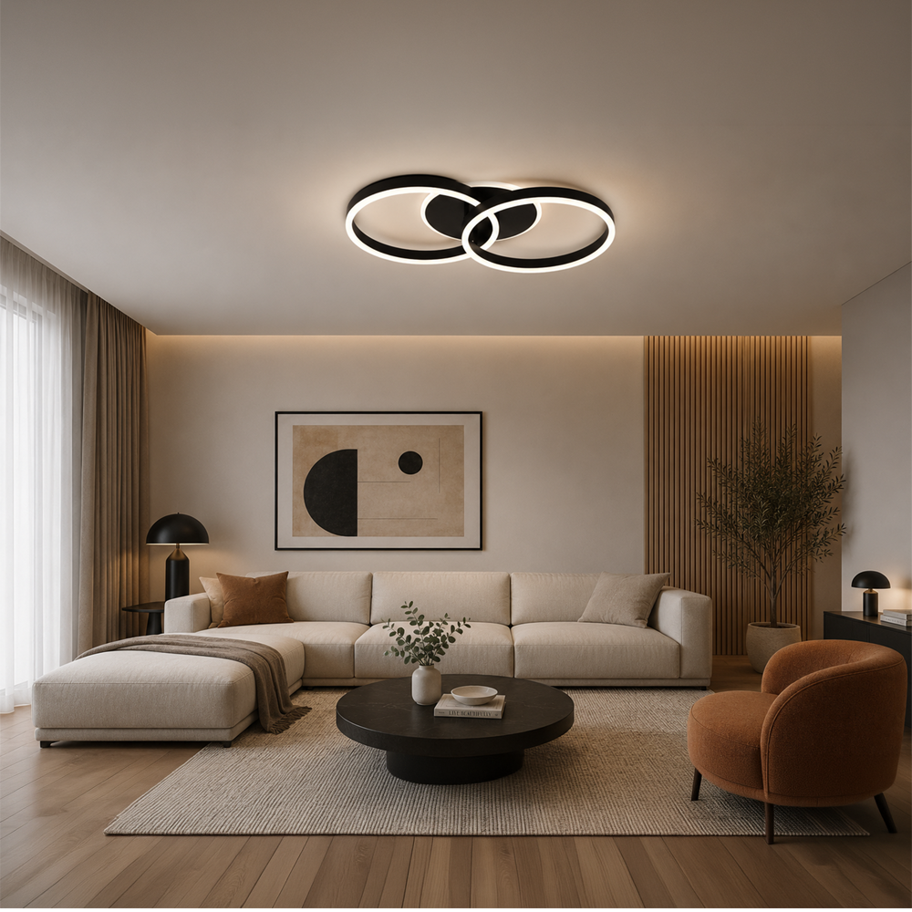 RIGA LILITH 34W LED Chandelier with Remote Control, 2 Rings, Cool/Warm/Neutral Light, Dimmable, Black, imaginea 8