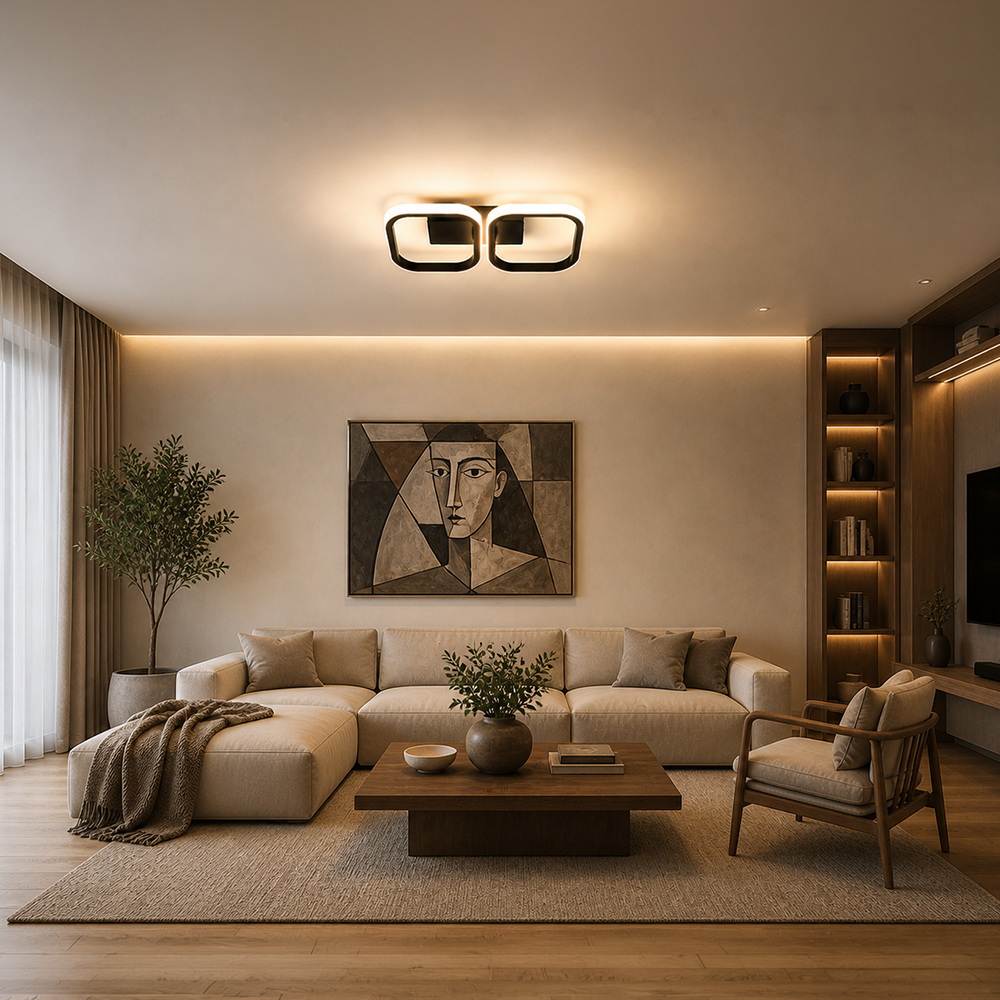 LED Chandelier VERTEX 21W, 2 Squares, Linear, Cool/Warm/Neutral Light, Black, imaginea 6