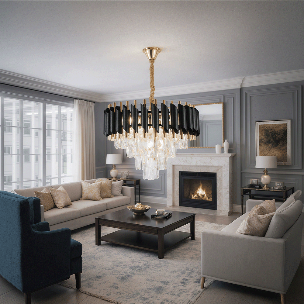 VERSAILLES Nobile Crystal Chandelier 5xE14, Diameter 40cm, Glossy Gold and Black, imaginea 6