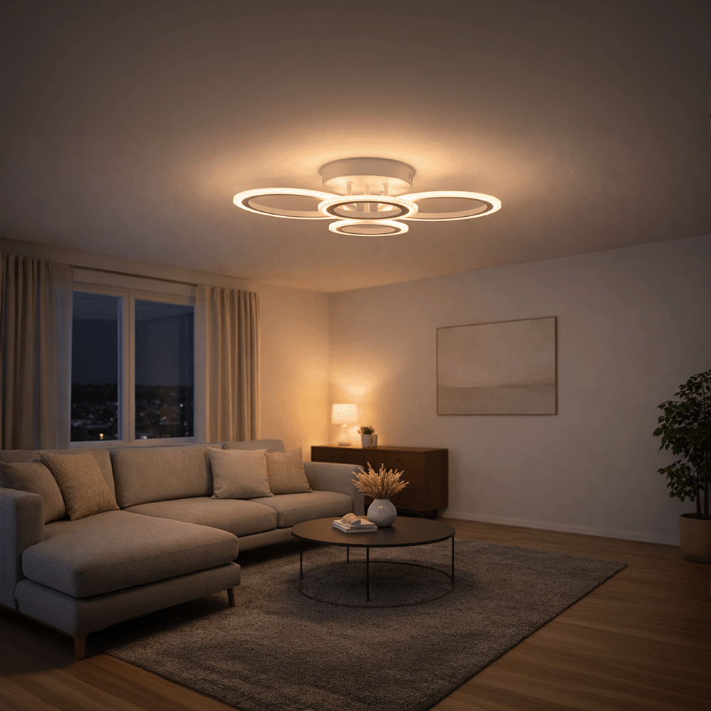 LED Chandelier with Remote Control BETTY 43W, 4 Rings, Cool/Warm/Neutral Light, Dimmable, White, imaginea 11
