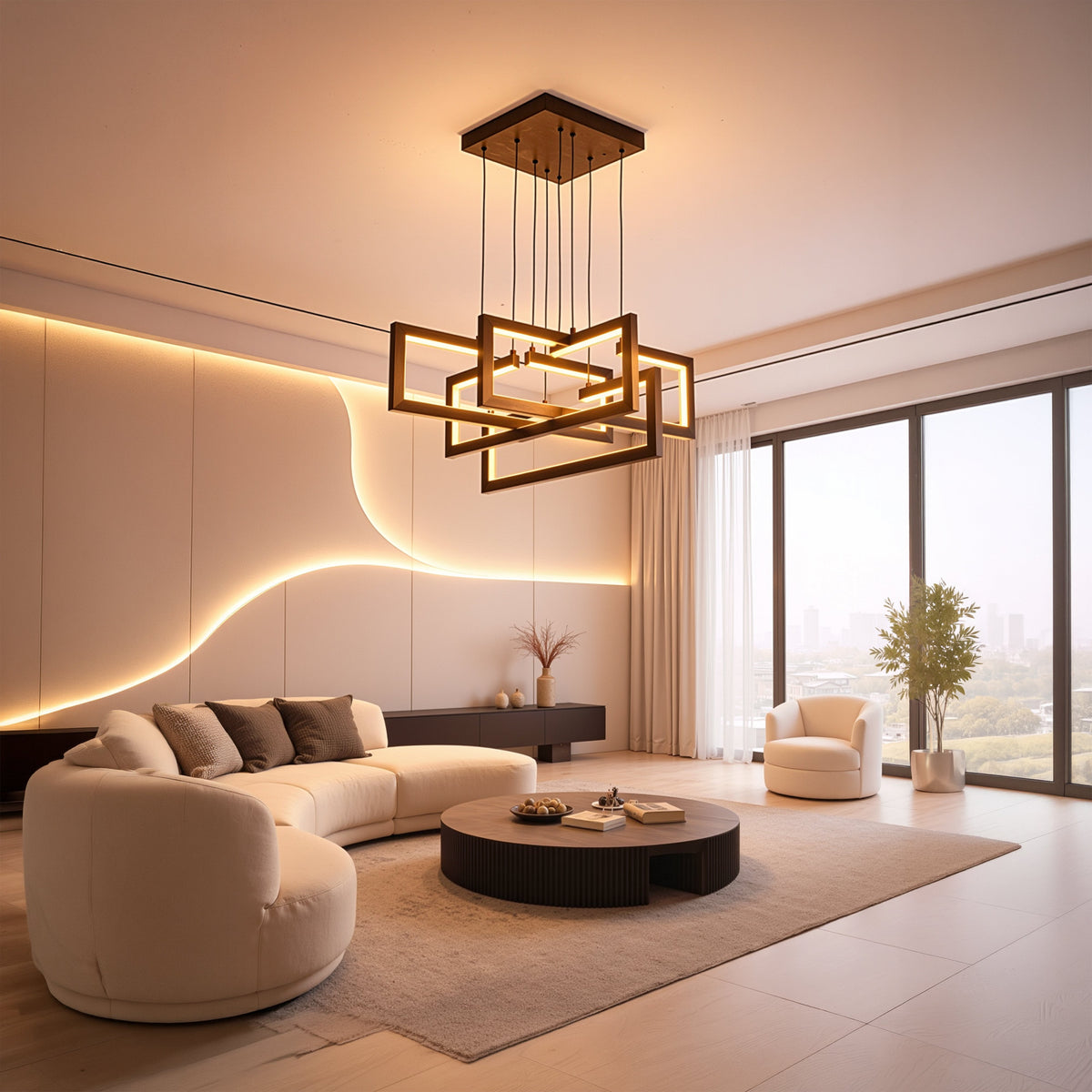 LED luster s diaľkovým ovládačom, suspenzovaný, 96 W, 4 svetlá, studené/cieple/neuterálne svetlo, dimovateľný, nastaviteľná výška, čierny, imaginea 12