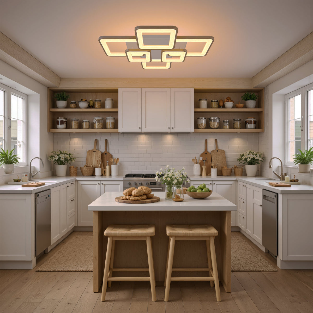 LED luster s diaľkovým ovládačom ELLA 119W, 6 štvorcov, studené/teplé/neuterálne svetlo, stmívateľný, biely, kov a akryl, imaginea 11