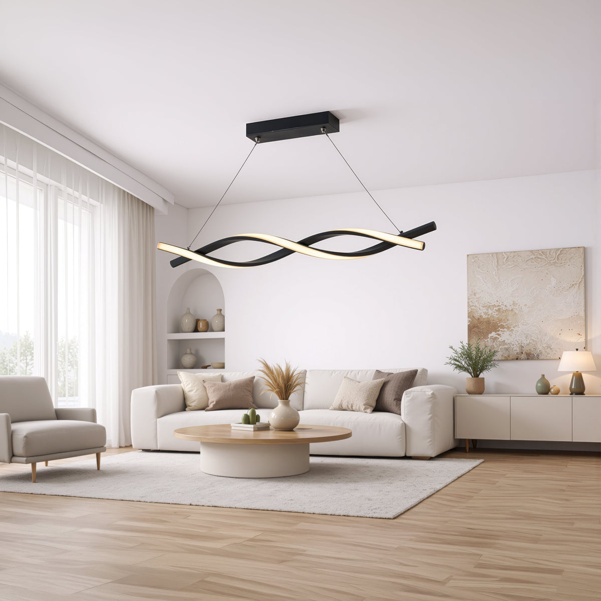 LED Zvisajúci luster s diaľkovým ovládačom, FLUX, 27 W, 97 cm, studené/teplé/neuterálne svetlo 3000 K/4000 K/6000 K, stmívateľný, čierny, nastaviteľná výška, imaginea 10