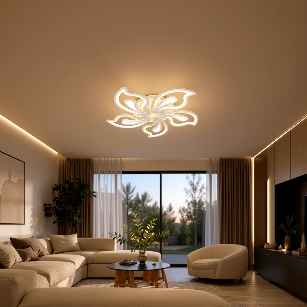 GLORIOSA 95W LED Chandelier with Remote Control, 5 Petals, Cool/Warm/Neutral Light, Dimmable, White, imaginea 10
