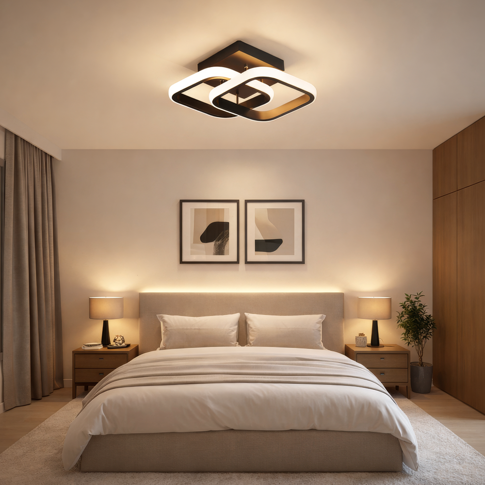 LED Chandelier VERTEX Matrix Overlapping Diamonds, Metal Frames, 48W, 2 Diamonds, Cool/Warm/Neutral Light 3000K/4000K/6000K, Black, Metal and Silicone, imaginea 6