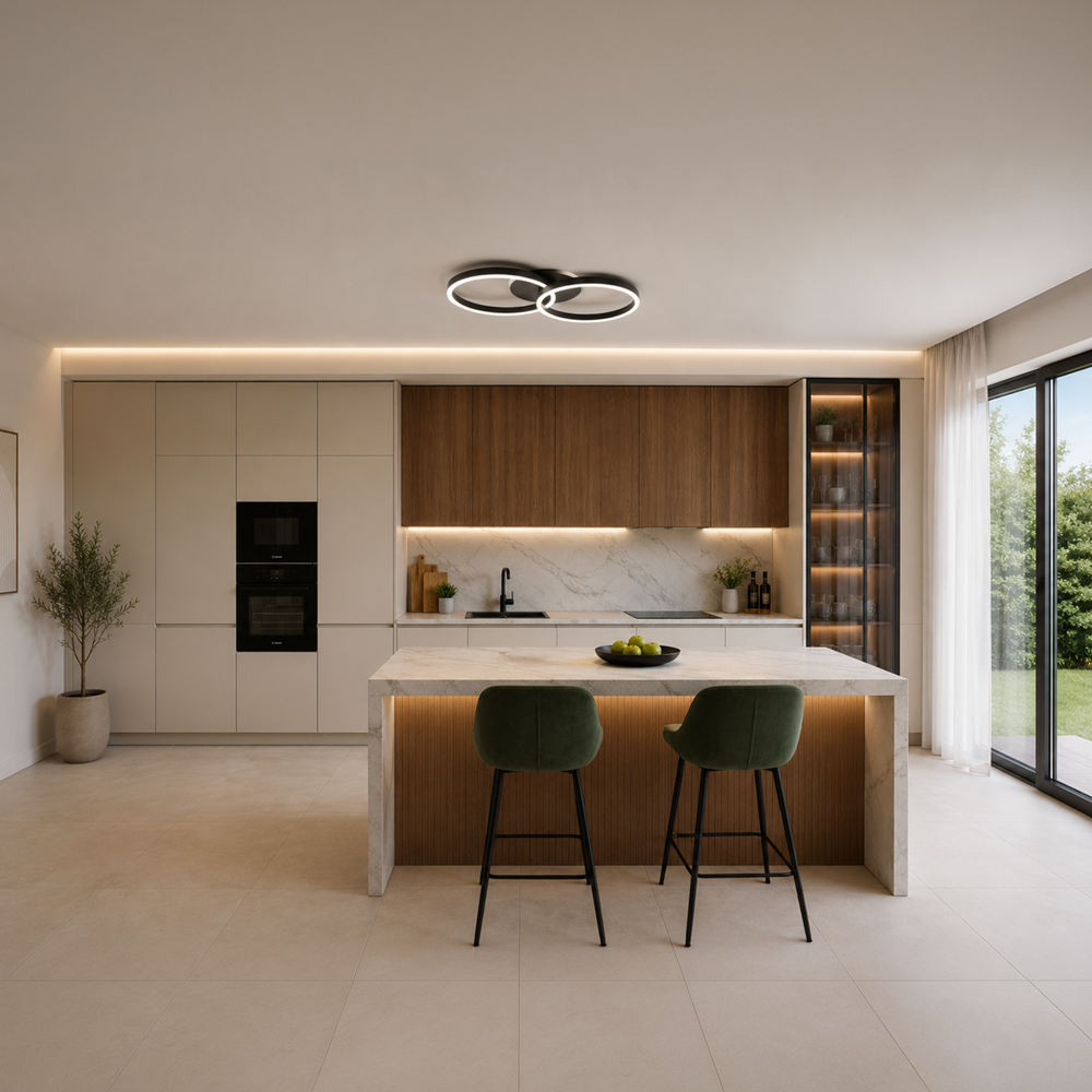 RIGA LILITH 34W LED Chandelier with Remote Control, 2 Rings, Cool/Warm/Neutral Light, Dimmable, Black, imaginea 9
