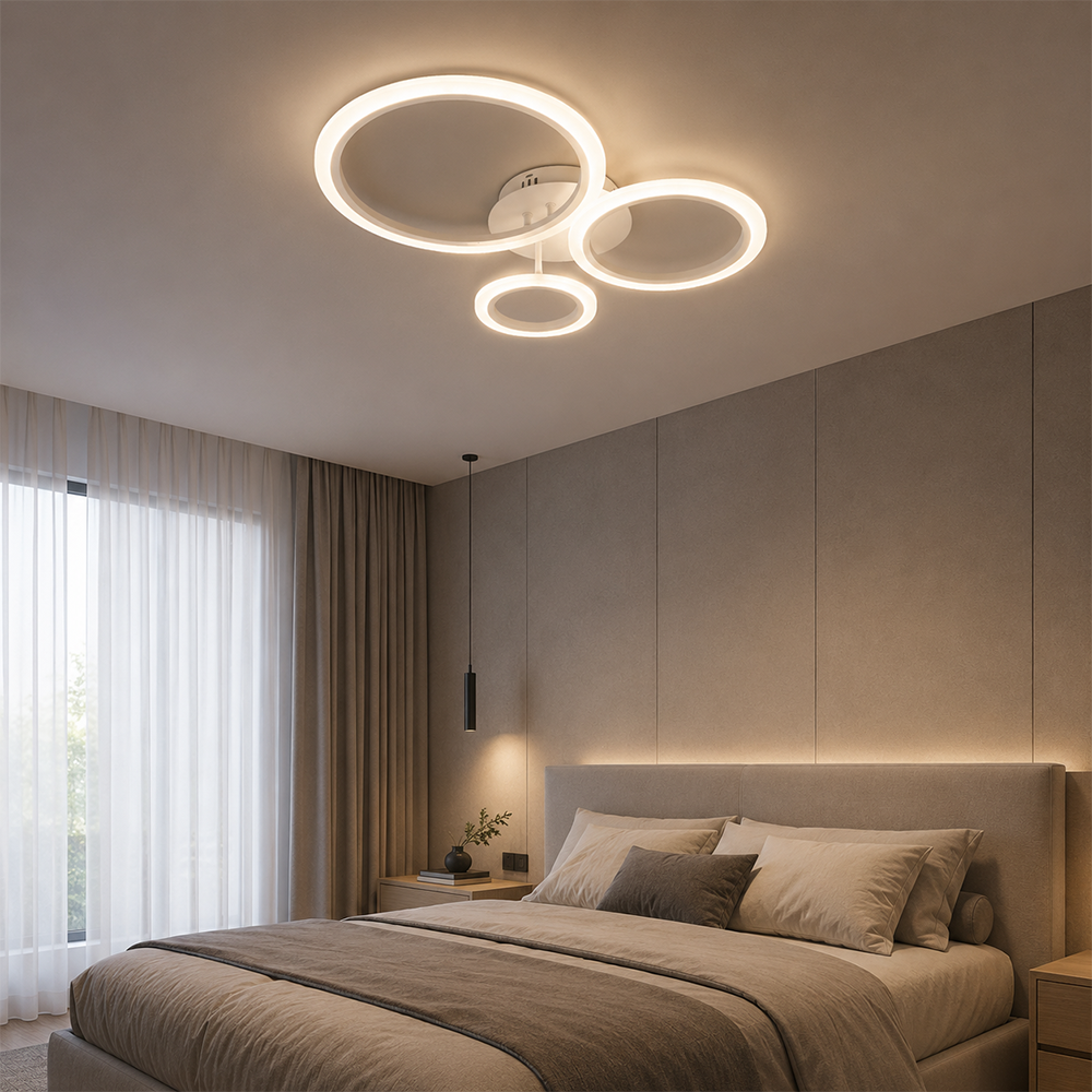 Lustra LED cu telecomanda BETTY 40W, 3 Cercuri, lumina Rece/Calda/Neutra, Dimabila, Alb, Metal si Acril, imaginea 11