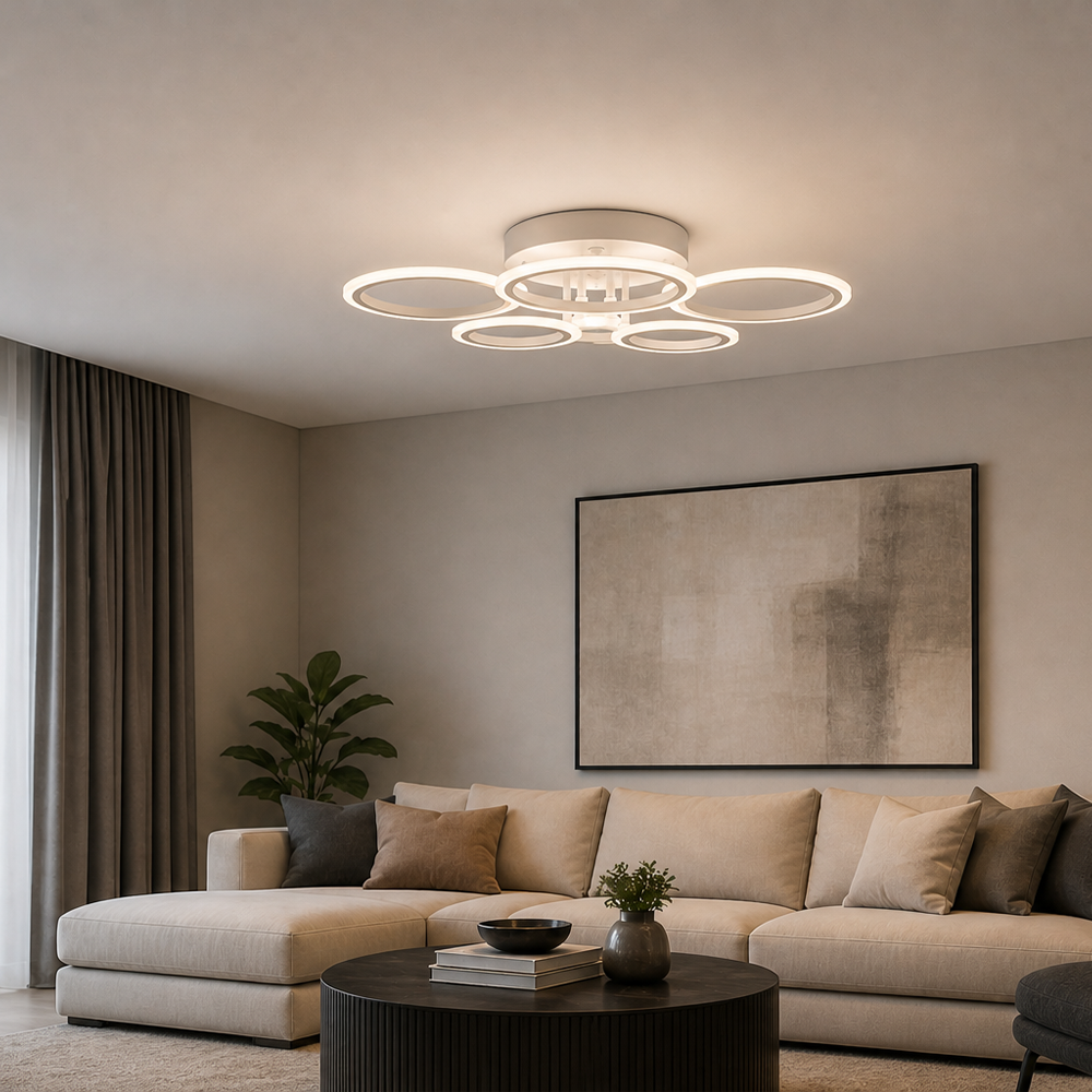 LED Chandelier with Remote Control BETTY 82W, 6 Rings, Cool/Warm/Neutral Light, Dimmable, White, imaginea 9