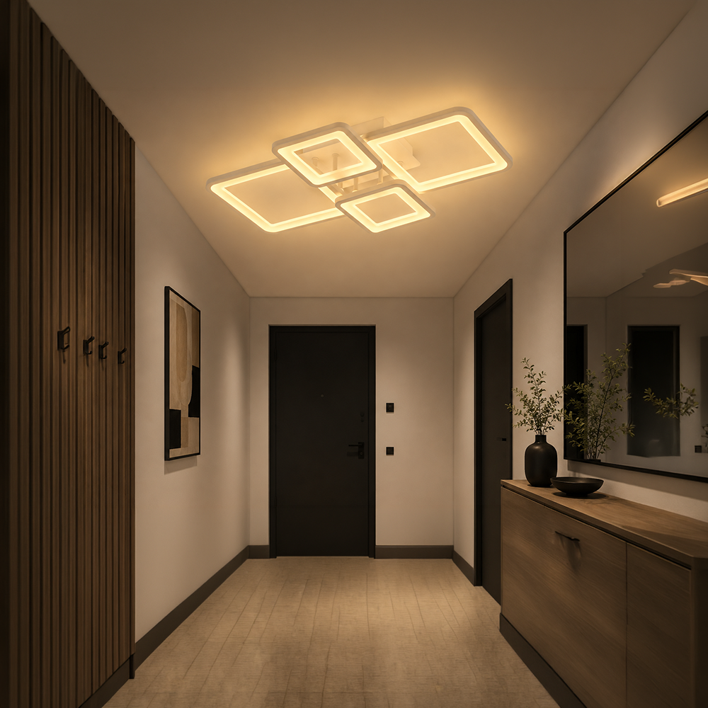 Lustra LED cu telecomanda ELLA 67W, 4 Patrate, lumina Rece/Calda/Neutra, Dimabila, Alb, Metal si Acril, imaginea 8