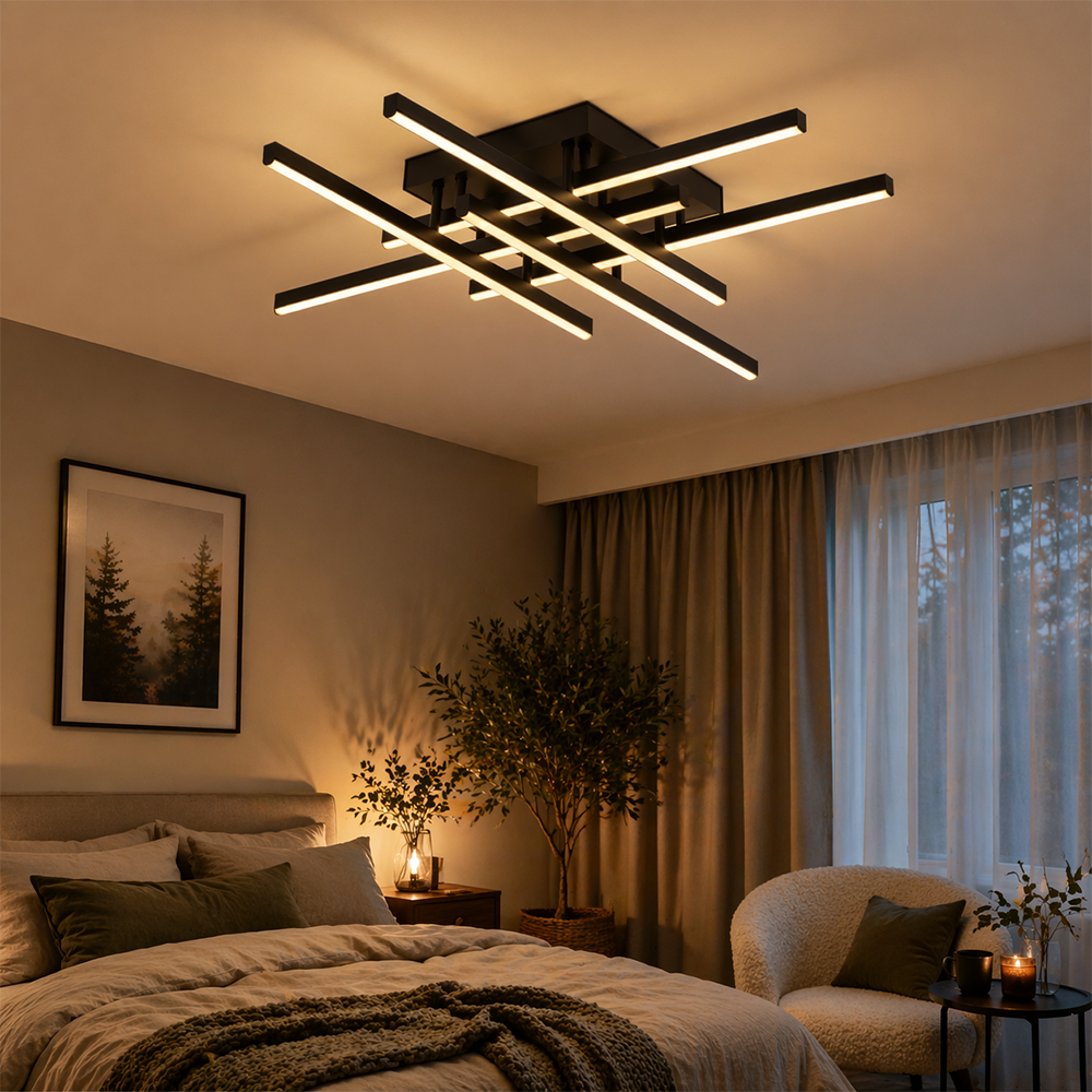 LED lustr s diaľkovým ovládačom LINEX, 81 W, 6 svetelných zdrojov, lineárny, studené/teplé/neuterálne svetlo, dimovateľný, čierny, imaginea 1