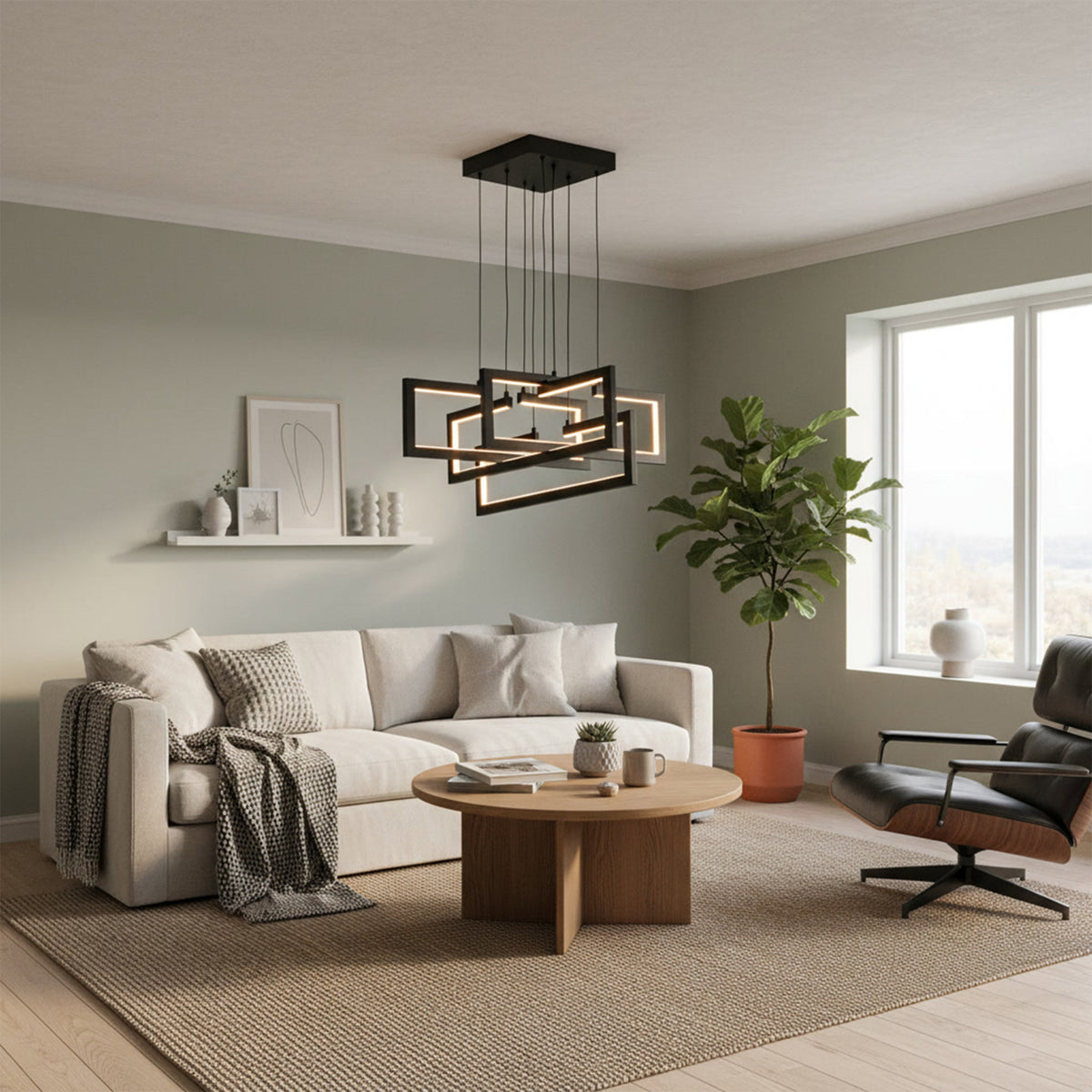 LED luster s diaľkovým ovládačom, suspenzovaný, 96 W, 4 svetlá, studené/cieple/neuterálne svetlo, dimovateľný, nastaviteľná výška, čierny, imaginea 11